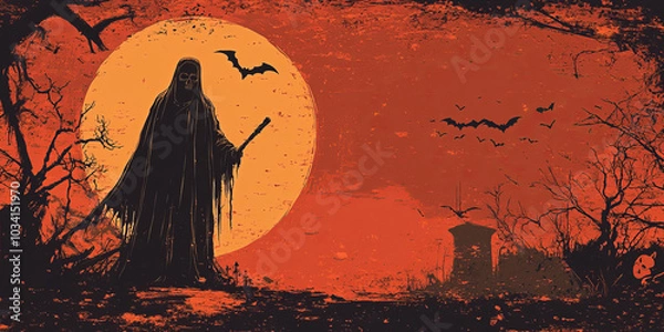 Fototapeta Grim,Scary Halloween background with bats, perfect for spooky projects,Generated By Ai