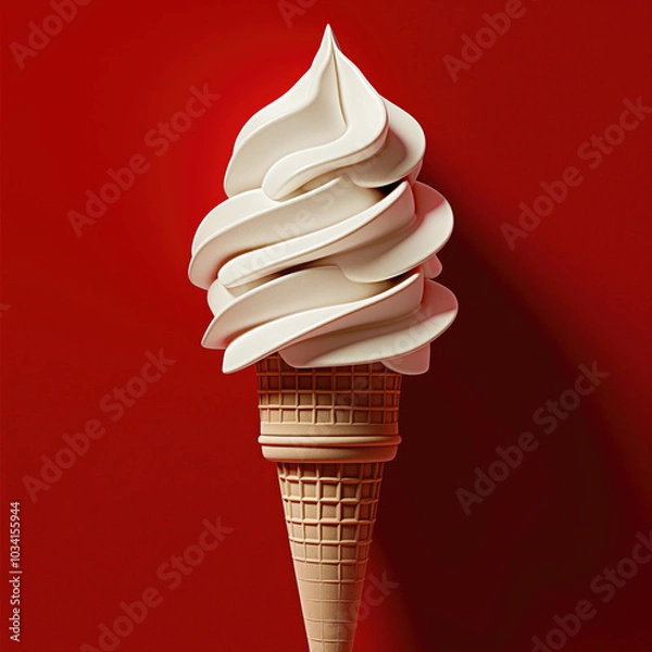 Obraz Vanilla Ice Cream Cone on red Background 
