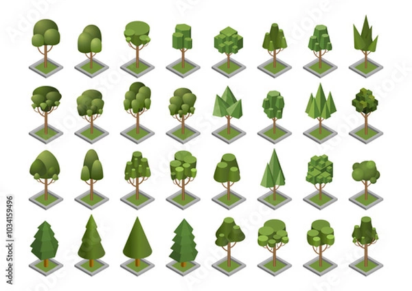 Obraz Isometry. A set of trees. Vector illustration.