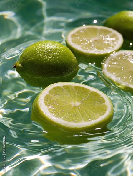 Obraz Lemons floating in Water on a sunny Day