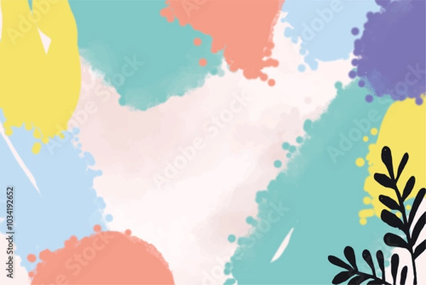 Fototapeta Abstract art banner featuring watercolor leaves branches combined with hand-drawn doodle scribble floral plants.
