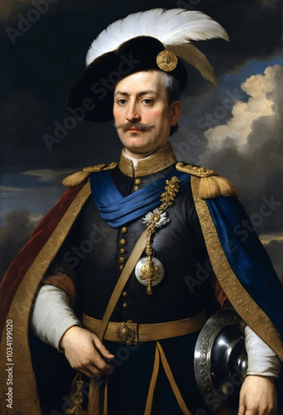 Obraz Renaissance-style painting portrait of a 19th century marshal, Generative AI	
