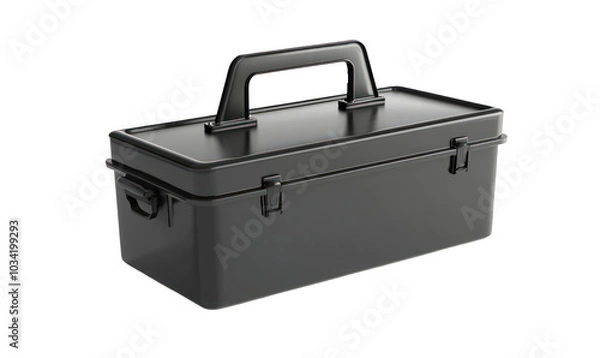 Fototapeta Home and professional black toolbox, compact design on white.