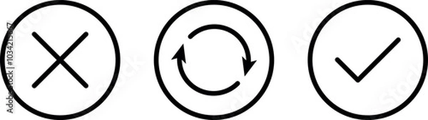 Fototapeta Check mark, refresh, cancel icon, symbol. Editable Stroke. Vector Illustration