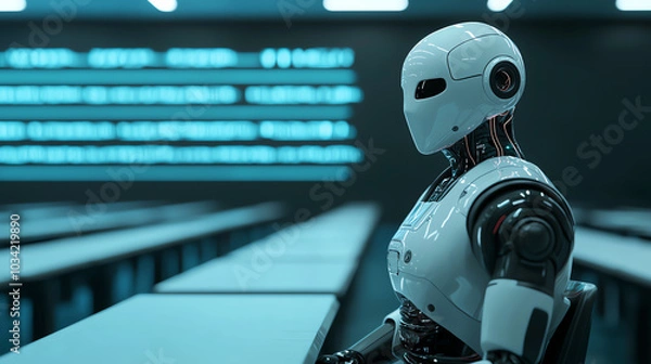 Fototapeta Robot in a futuristic classroom setting