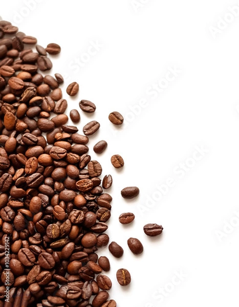 Fototapeta coffee beans pattern with side position provides copy space for text. background concept isolated white