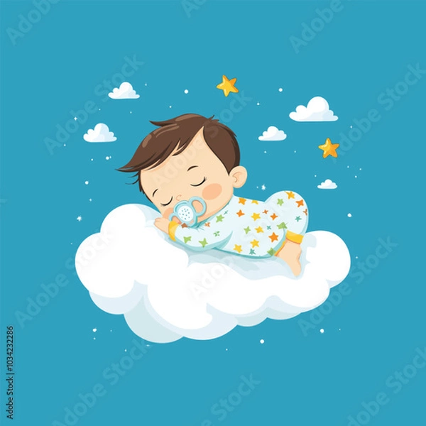 Fototapeta Sleeping Baby Cartoon Icon on Cloud Pillow for Digital Use