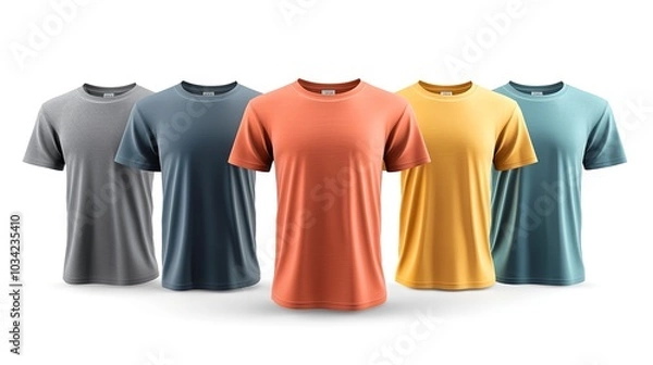Fototapeta Five V-Neck T-Shirts in Assorted Colors on Mannequins on transparent background