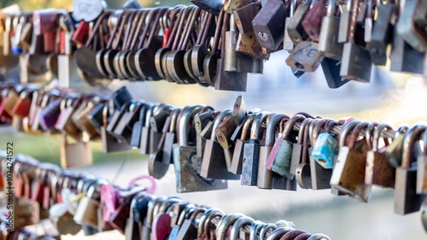 Obraz Love lock hung on bridge in prague, prague, budapest, europe to represent love