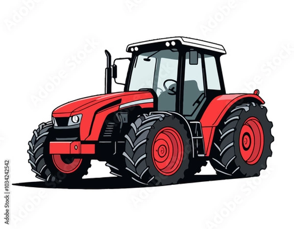 Fototapeta red tractor isolated on white background