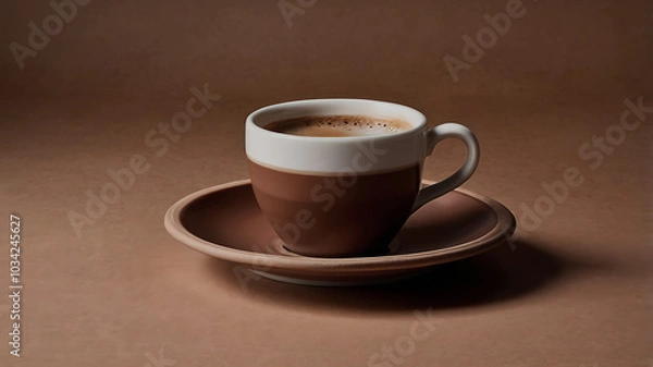 Fototapeta Coffee mug hot drink paper cup icon illustrated cinnamon and saucer wooden table realistic ove background
