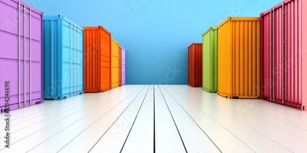 Fototapeta Colorful Shipping Containers on White Wooden Floor