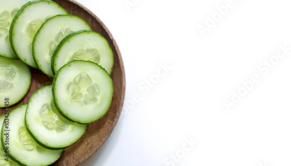 Fototapeta cucumber slices pattern on side position provides copy space for text. background concept isolated white