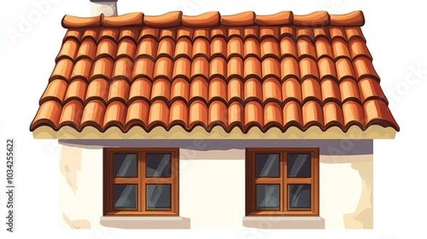 Obraz Brown tile roofing, ideal for summer cottage designs, shown isolated on a white background in a cartoon style vector