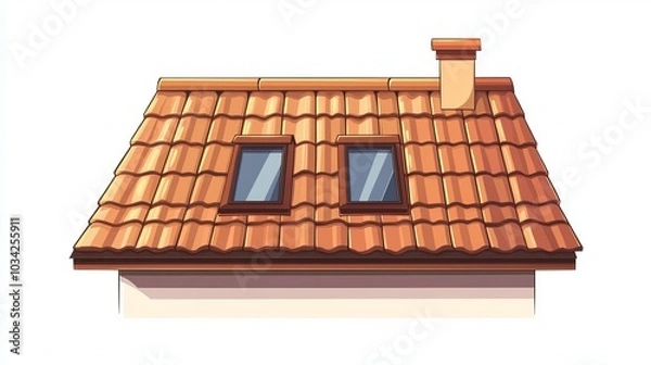 Obraz Brown tile roofing, ideal for summer cottage designs, shown isolated on a white background in a cartoon style vector