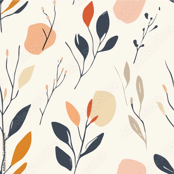Fototapeta Illustration of fall seamless pattern with soft color palette