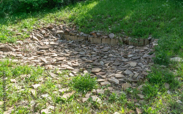 Fototapeta section of Monte Testaccio, an artificial hill in Rome formed by millions of fragments of amphorae used in ancient times for the transport of goods, especially oil