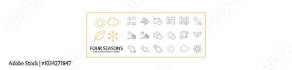 Fototapeta Four Season Icons In Line Style. Containing summer, leaf, winter, weather, nature, autumn, spring, sun, etc. Icon Set. Vector Illustration. Editable Stroke.

