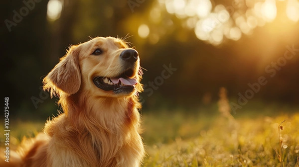 Obraz Captivating golden retriever enjoying a warm sunset in nature's embrace radiating happiness and serenity amidst the glowing landscape