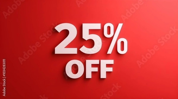 Obraz White '25% OFF' Promotional Sign on a Red Background with Copy Space