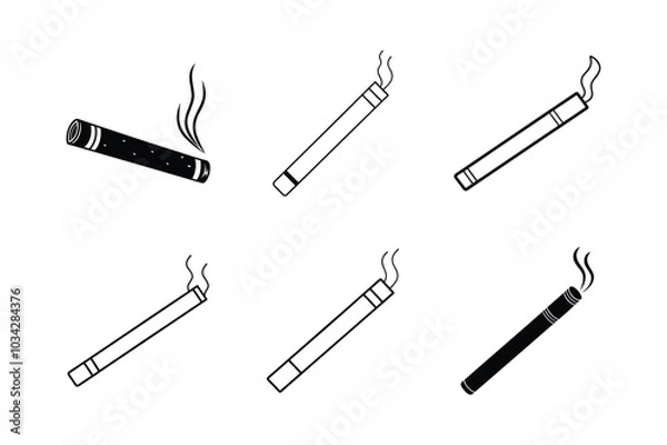 Fototapeta Cigarette line sets icon, outline vector sign, on white and black background.	
