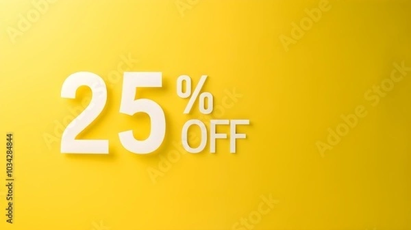 Obraz White '25% OFF' Promotional Sign on a Yellow Background with Copy Space