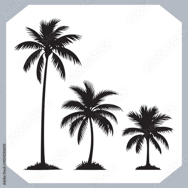 Obraz Logotype black simple palm tree vector silhouettes, Palm Trees Silhouette, Coconut Tree Silhouette on white background