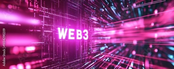 Fototapeta Web3 in neon lights, digital background.