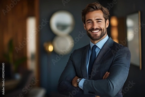 Fototapeta Confident Executive in Formal Attire, Relaxed and Stylish.