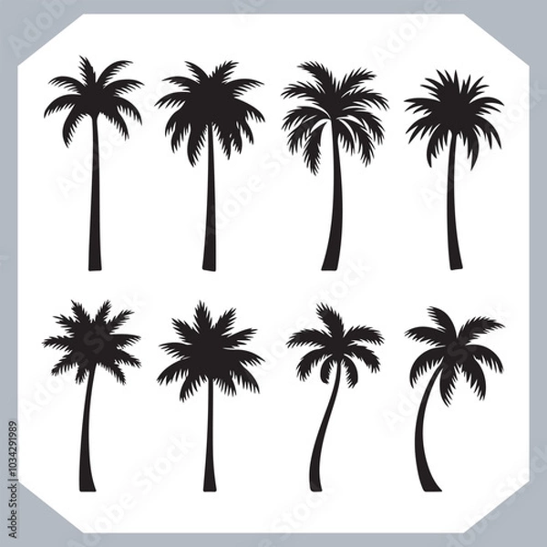 Fototapeta Logotype black simple palm tree vector silhouettes, Palm Trees Silhouette, Coconut Tree Silhouette on white background