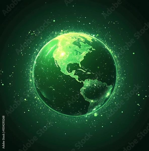 Fototapeta Green glowing globe on vector Background with glow effect, illustration.