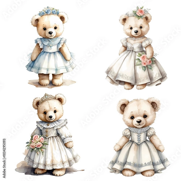 Obraz Vintage watercolour bears set.