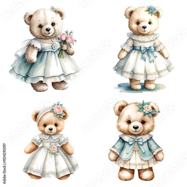 Obraz Vintage watercolour bears set.