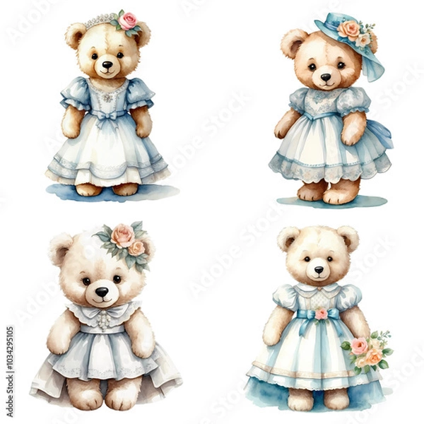Obraz Vintage watercolour bears set.