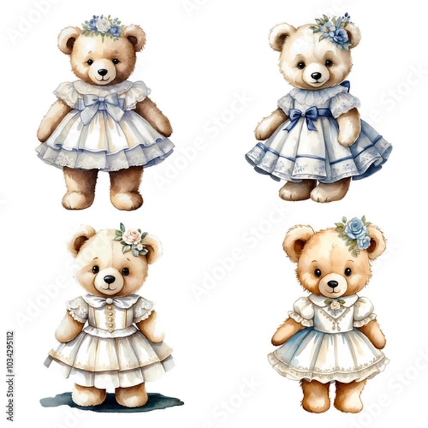 Obraz Vintage watercolour bears set.