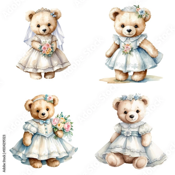 Obraz Vintage watercolour bears set.