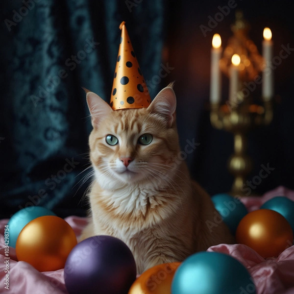 Obraz cat with Halloween decorations,created with Generative AI technology