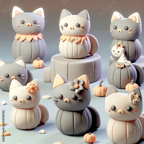 Obraz cat with Halloween decorations,created with Generative AI technology