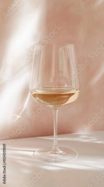Fototapeta A elegant glass filled with rose wine, beautifully illuminated by soft light, creating a warm and inviting atmosphere.