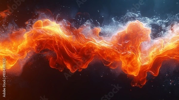 Fototapeta A long, curvy orange flame with a blue and white swirl