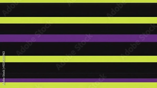 Fototapeta A flat background of horizontal neon green, purple, and black stripes