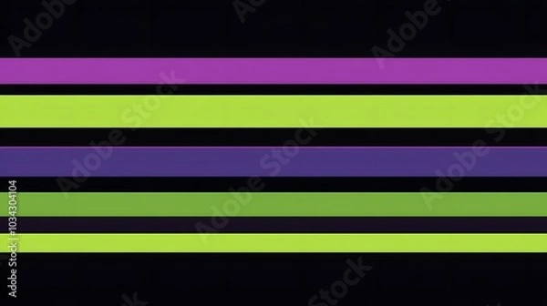 Fototapeta A flat background of horizontal neon green, purple, and black stripes