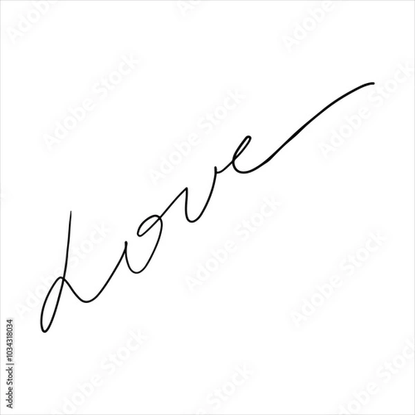 Obraz The flying inscription is love. handwritten inscription in a sweeping style