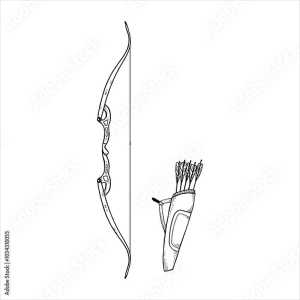 Obraz classic bow and quiver with arrows. barebow sketch. Doodle sports compound bow and arrow