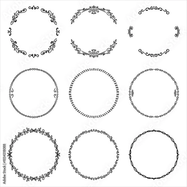 Fototapeta round frames in doodle style. a sketch of round patterns for the decoration of the text