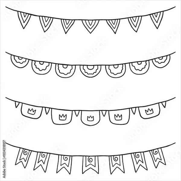 Obraz a set of doodle flags and ribbons. festive decorations with flags. a sketch of the decor