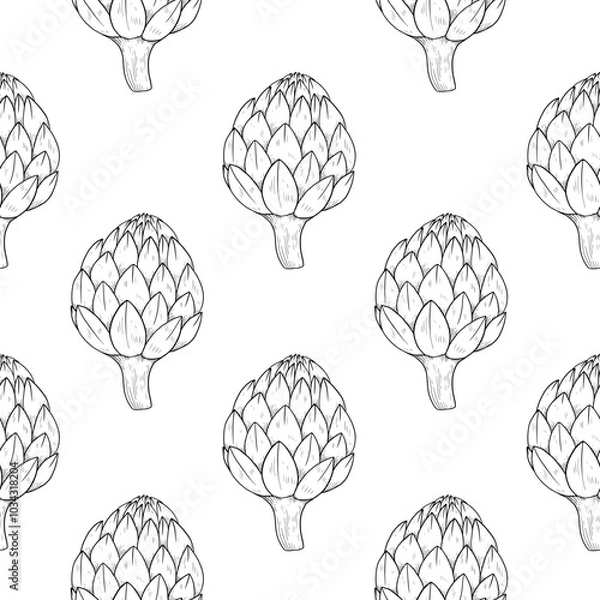Obraz doodle pattern with artichokes. sketch of an artichoke on an endless background