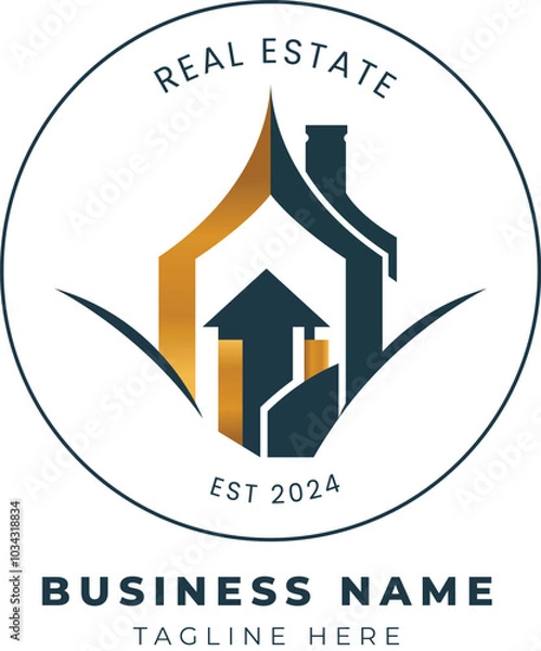 Obraz modern customizable real estate agency or company, construction,  minimalist logo design. easy to editable and eye-catchy view. 