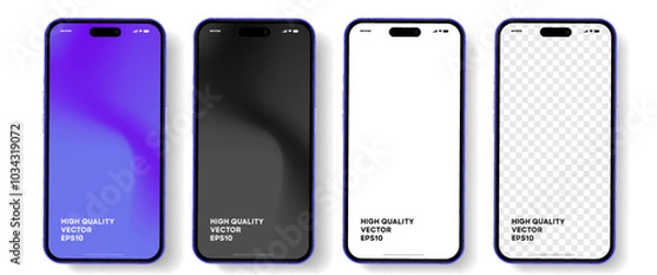 Fototapeta Realistic smartphone mockup. Mobile phone vector with isolated on white background. Device front view. 3D mobile phone with shadow. Realistic, high quality smart phone mockup for ui ux presentation.