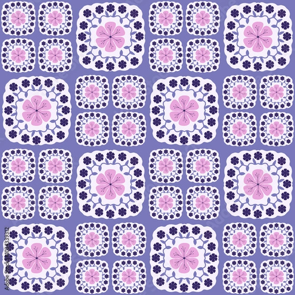 Fototapeta Folk art style quilt repeating pattern